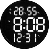 Plentiful Büyük Dijital Modern 12inç Yuvarlak Elektronik Led Duvar Masa Saati Sıcaklık Nem Alarm(pilsiz)