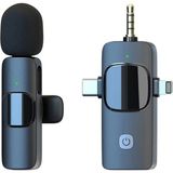 Plentiful Kablosuz Tekli Yaka Mikrofonu 3.5mm Aux iPhone Type-C Pc Tablet Video Ses Kayıt Vlog USB C ve Amfi - siyah
