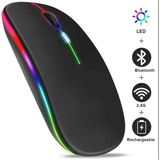 Plentiful Renkli Işıklı Şarjlı Kablosuz Mouse 2.4g ve Bluetooth Destekli Mouse Ultra Sessiz - Siyah