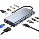 Plentiful Type-C Hub 11İn1 Usb C 5 Gbps Docking Station 4K Hdmı,Vga,Type C Pd,Usb3.0,Rj45 Ethernet,Sd/Tf Aux Macbook Pc Uyumlu Adaptör Çoklayıcı Çevirici Dönüştürücü