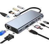 Plentiful Type-C Hub 11IN1 USB C Docking Station 4K Hdmı,vga,type C PD,USB3.0,RJ45 Ethernet,sd/tf Aux Macbook Pc Uyumlu Adaptör Çoklayıcı Çevirici Dönüştürücü - Siyah