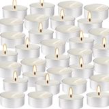 Pliadvbu 50 Adet Kokusuz Tealights Mum, Beyaz Parafin Çay Işıkları Mumlar 4 Saat, Düğünler Yıldönümleri Acil Durumlar için Küçük Adak Mum