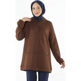 Plistre 1929_Fermuarlı Tesettür Sweatshirt %70 Pamuk - %30 Polyester Kahverengi Renkli Rahat Tasarım - 36