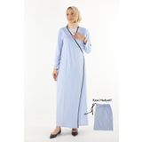 Plistre 1998_pratik Yandan Bağlamalı Kruvaze Biye Kuşaklı %100 Pamuk Kumaş Tesettür Namaz Elbisesi
