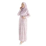 PLISTRE 2105_Tek Parça Başörtülü Büzgülü Desenli Namaz Elbisesi (Pembe, S/M)