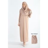 Plistre 2133_Tek Parça Kaymaz Başörtülü Namaz Tesettür Elbise - 2XL - 3XL - Açık Bej