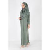 Plistre 2133_Tek Parça Kaymaz Başörtülü Namaz Tesettür Elbise - Çağla - 2XL - 3XL