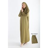 Plistre 2133_Tek Parça Kaymaz Başörtülü Namaz Tesettür Elbise - Yağ Yeşili - L - XL