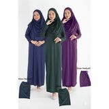 Plistre 2133_TEK Parça Kaymaz Başörtülü Namaz Tesettür Elbisesi Boneye Son - Lacivert - Mor - 2XL - 3XL