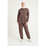 Plistre 2228_Dikiş Detaylı Oversize Eşofman Tesettür Takım - 42 - 00427 Kahverengi