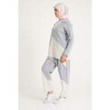 Plistre 2228_Dikiş Detaylı Oversize Eşofman Tesettür Takım - 42 - Gri Melanj