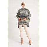 PLISTRE 2235_Desenli Yırtmaçlı Oversize Tesettür Tunik