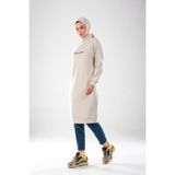 Plistre 2290_Kadın Fermuarlı Yakalı Tesettür Spor Tunik Elbise - Reflektör Baskılı, Dik Yakalı Fermuarlı, Cepli, Yumuşak Doku - 00467 Taş - 40