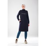 Plistre 2290_KADIN Tesettür Spor Tunik Elbise - Reflektör Baskılı, Dik Yakalı Fermuarlı, Cepli, Yumuşak Doku - 00400 Lacivert