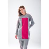 Plistre Kadın Gri Fuşya, Dikiş Detaylı Tesettür Homewear Eşofman Takımı –Havuç Fit Alt, 85cm Tunik Boy _2277