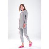 Plistre Kadın Gri Pembe Dikiş Detaylı Tesettür Homewear Eşofman Takımı –Havuç Fit Alt, 85 cm Tunik Boy _2278