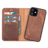 PLM Apple iPhone 12 mini Uyumlu Deri Cüzdanlı Kılıf G2 Antik Kahve