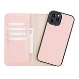 Plm Apple Iphone 12 Pro Max Uyumlu Deri Cüzdanlı Kılıf Nu2 Pembe Siyah