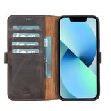 PLM Apple iPhone 13 Pro Uyumlu Deri Cüzdanlı Kılıf Acı Kahve