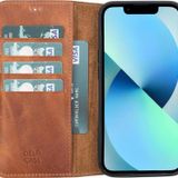 PLM Apple iPhone 13 Uyumlu Deri Cüzdanlı Kılıf Karamel