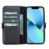 PLM Apple iPhone 13 Uyumlu Deri Cüzdanlı Kılıf Rustik Siyah