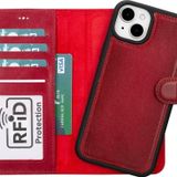 PLM Apple iPhone 15 Plus Uyumlu Deri Cüzdanlı Kılıf MWWN V4EF Kırmızı