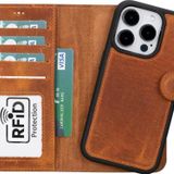 PLM Apple iPhone 15 Pro Uyumlu Deri Cüzdanlı Kılıf MWWN G19 Taba