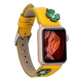 PLM Apple Watch Deri Kordon Clover 42-44mm İnce Ferro Troklu FL12 Sarı
