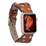 PLM Apple Watch Deri Kordon Ronda 38-40mm İnce Silver Troklu RST2EF Taba