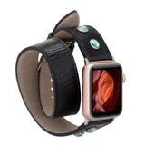 PLM Apple Watch Deri Kordon Solitaire 38-40mm Çift Tur Ferro Troklu RST1 Siyah
