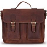 PLM Olympus, El Yapımı Hakiki Deri, Evrak ve Laptop Çantası - 28 cm x 36 cm x 12 cm - Kahverengi