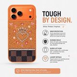 Plm Vissel Iphone 17 Pro Max Uyumlu Taşlı Kalp Detaylı Kılıf – Parlak Taşlı, Darbe Emici Koruma, Şık ve Trend Telefon Kılıfı, Turuncu Siyah
