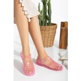 PLN SHOES Jelly Şeffaf Pembe Simli Kadın Sandalet