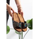 PLN SHOES Pien Pedli Anatomik Rahat Taşlı Tokalı Boncuklu Kadın Terlik