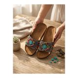 PLN SHOES Pienn 20050 Pedli Anatomik Rahat Taşlı Boncuklu Kadın Terlik