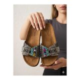 PLN SHOES Pienn 20050 Pedli Anatomik Rahat Taşlı Tokalı Boncuklu Kadın Terlik