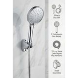 Plodna House Gümüş Gri 5 Fonksiyonlu Duş Başlığı Seti: 150cm Hortum + Duş Askısı