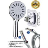 Plodna House Kaliteli Tayzikli 5 Fonksiyon Duş Başlığı + Spiral Çelik örgülü Duş Hortumu + Yapışkanlı Mafsal