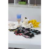 Plt Design 6 Renk Çiçek Desenli Siyah Linen Keten Kahve Yanı Kokteyl Sunum Peçetesi