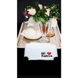 Plt Design 6'Lı Bi Kahve Desenli Linen Keten Kahve Yanı Kokteyl Sunum Peçetesi