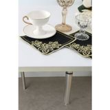 Plt Design 6'Lı Çiçek Desenli Siyah Linen Keten Kahve Yanı Kokteyl Sunum Peçetesi
