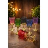 PLT Design Heren 6'lı Çift Renk Kristal Ayaklı Kahve Yanı Su ve Meşrubat Bardağı 140ML - Renkli