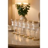 PLT Design Perla Gold 6'lı Yaldızlı Kahve Yanı Su Bardağı Kristal Ayaklı Su Bardağı 140ml