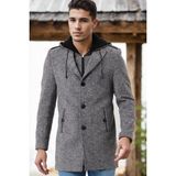 PLT8406 Dewberry Erkek Palto-Desenli Gri-5 - 2XL