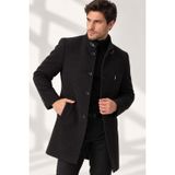 PLT9367 Dewberry Erkek Palto-Düz Antrasit-2