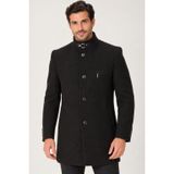 PLT9367 Dewberry Erkek Palto-Düz Siyah-2