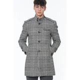 PLT9391 Dewberry Erkek Palto-Desenli Siyah