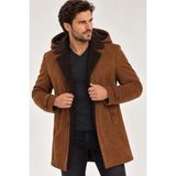 PLT9399 Dewberry Süet Görünümlü Erkek Palto-Camel