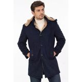 PLT9399 Dewberry Süet Görünümlü Erkek Palto-Düz Lacivert