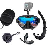 Pltech Store Dalış Maske ve Şnorkel Seti Kamera Montajlı J Tipi Silikon Siyah Gopro